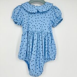 Kate Quinn Baby Girl Polkadot Bubble Romper Peter Pan Collar Bamboo 12-18 M